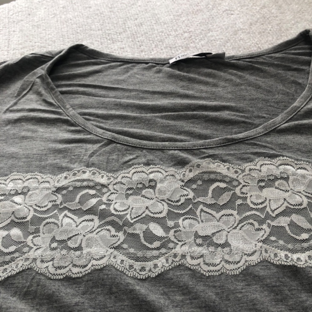 Revolution by Ricki’s exl gray teeshirt with white laces embellishments - Picture 2 of 7